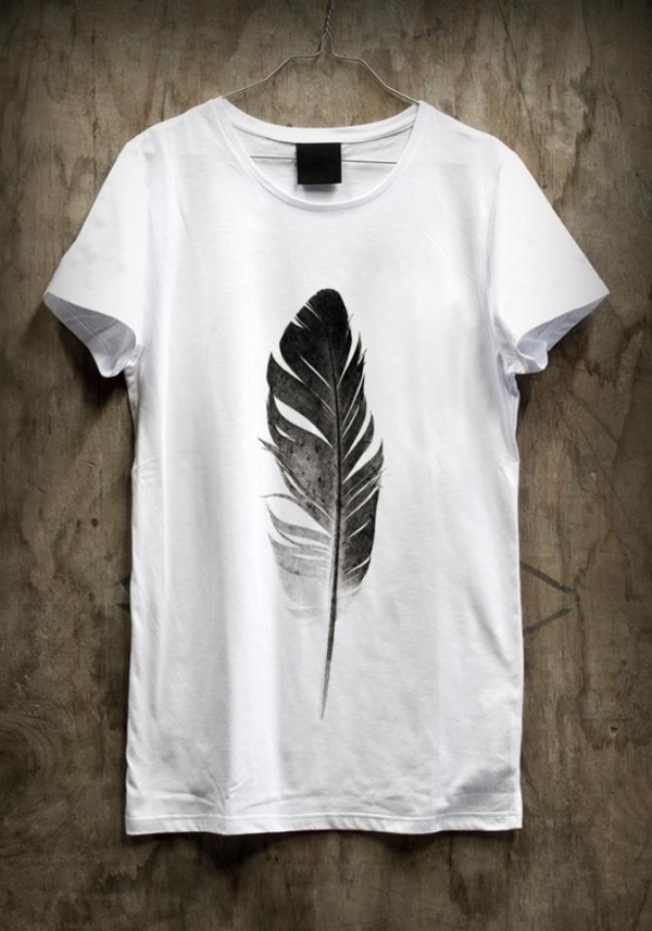 fe0b73588e13366c4b17198bf73217b2 feather t-shirt, cute with a jean vest and black jeans.