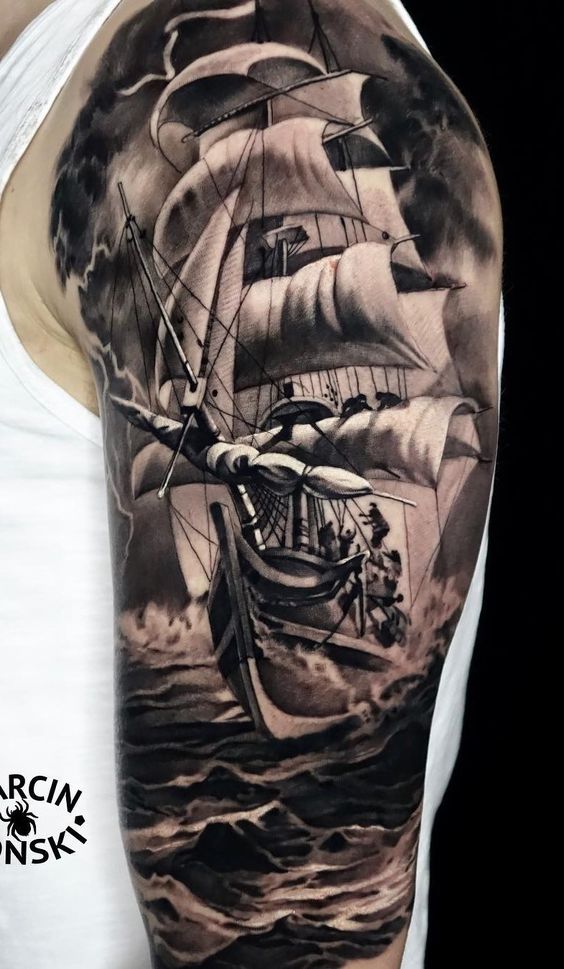 Ship arm tattoo